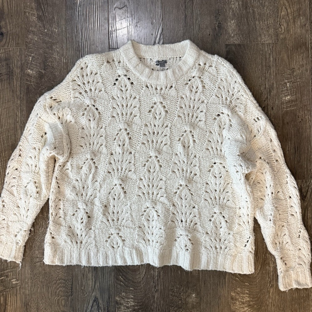 Aerie Women's Chunky Open Knit Sweater Oversized M White Long Sleeve Comfy